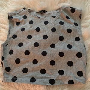 FOREVER 21 GRAY POLKA DOT CROP TOP